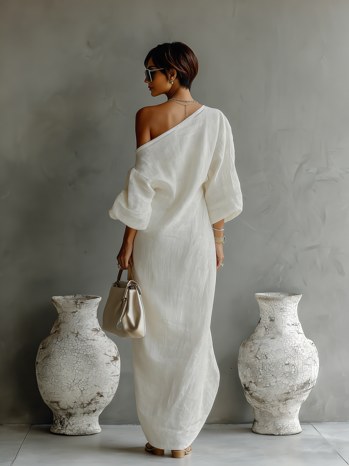ALBA™ - IVORY LINEN OFF-SHOULDER DRESS