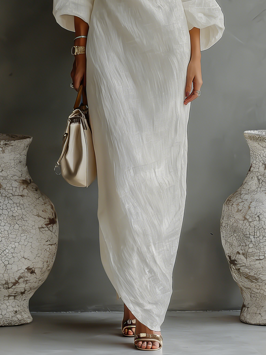 ALBA™ - IVORY LINEN OFF-SHOULDER DRESS