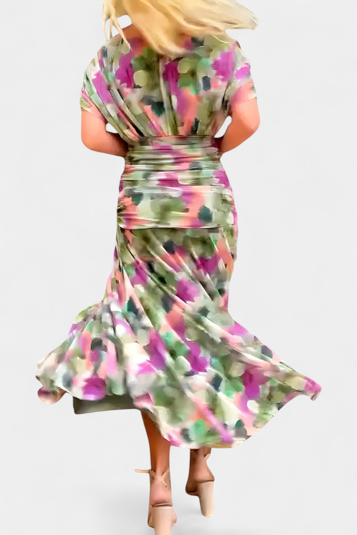 FLORENDRA™ - LONG FLORAL V-NECK DRESS