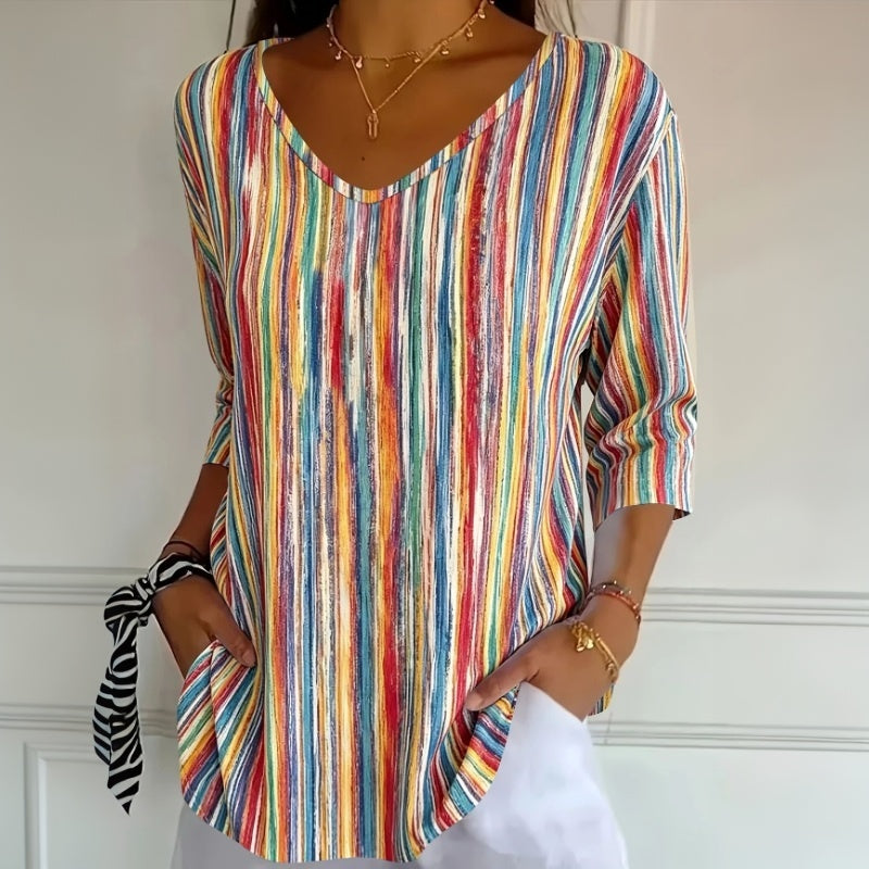 CORALIE™ - STRIPED V-NECK TOP