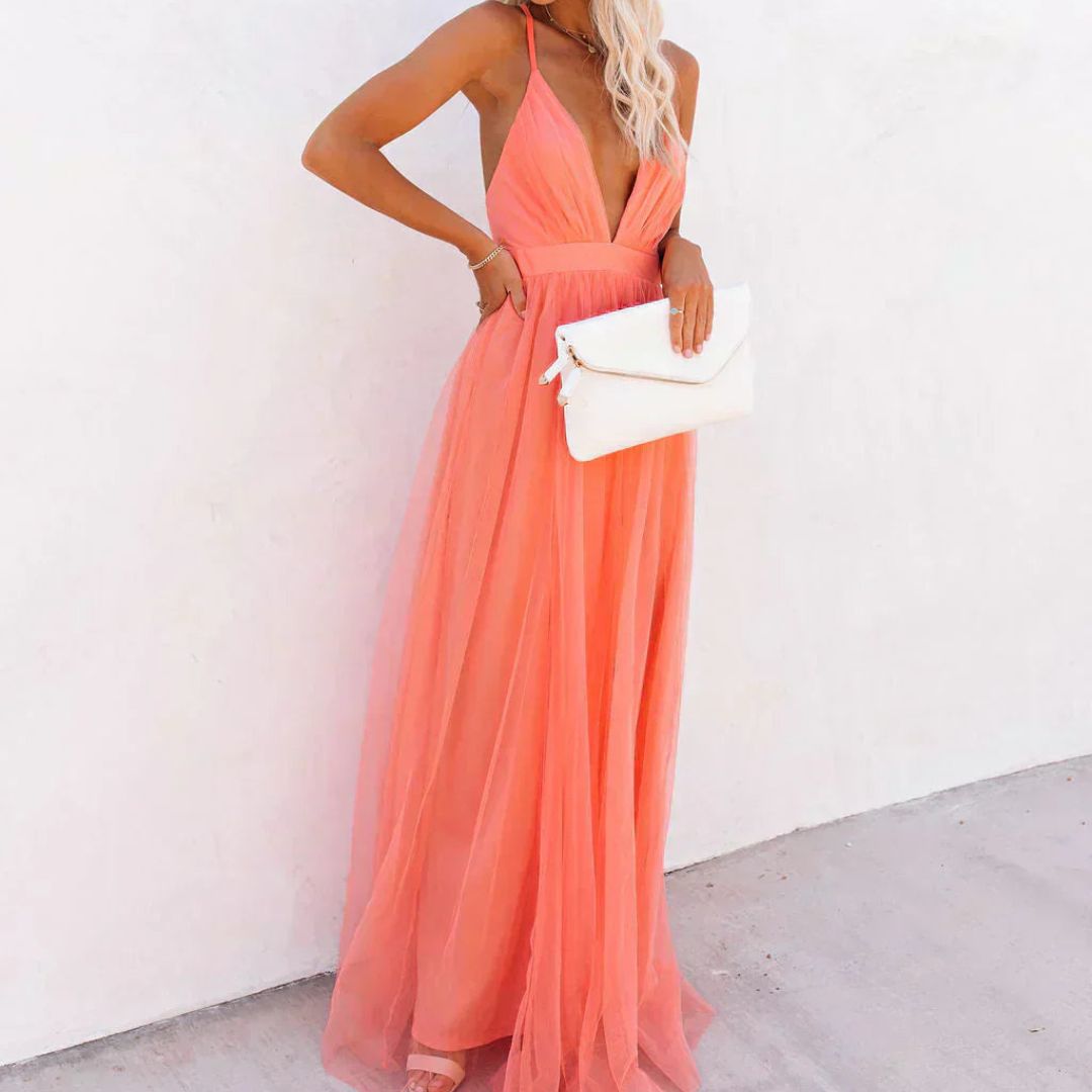 GENEVIÈVE™ - CORAL GLOW MAXI DRESS
