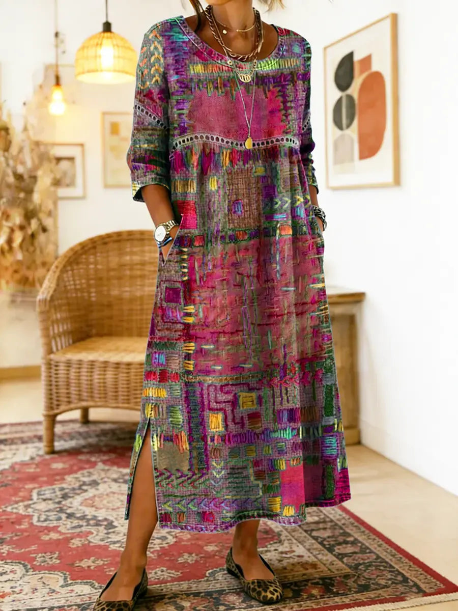 MANUELA™ - ETHNIC PATCHWORK DENIM DRESS