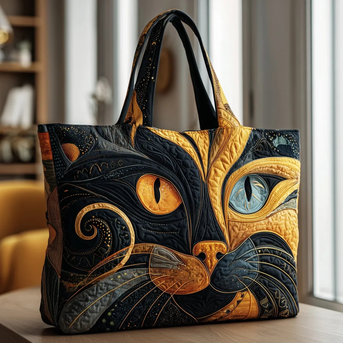 WHIMSY™ - QUILTED PRINT TOTE BAG, Mystic Cat