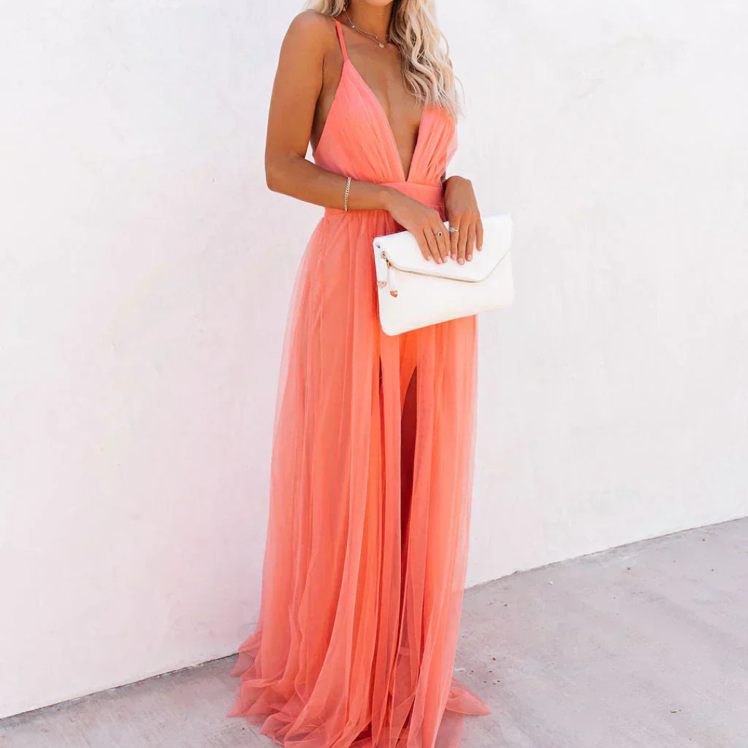 GENEVIÈVE™ - CORAL GLOW MAXI DRESS
