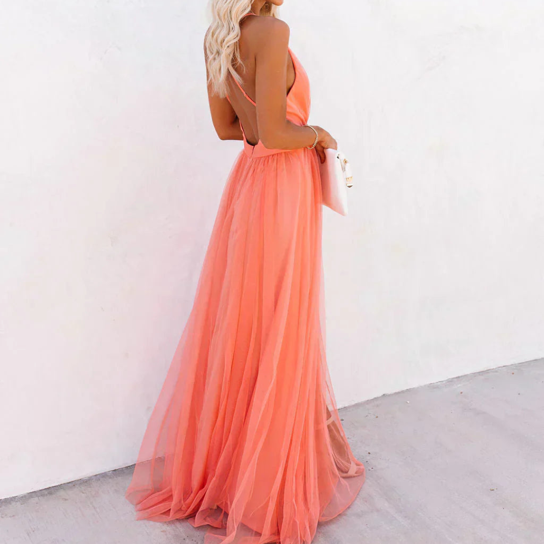 GENEVIÈVE™ - CORAL GLOW MAXI DRESS
