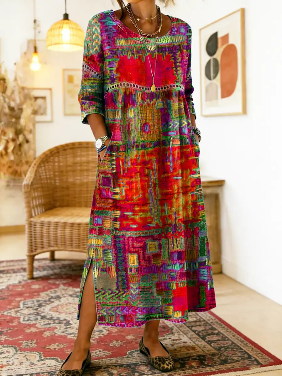MANUELA™ - ETHNIC PATCHWORK DENIM DRESS