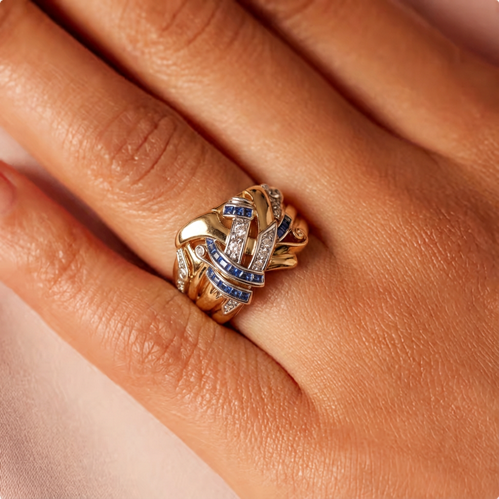 SELENE™ - WIDE FLOWER RING WITH BLUE ZIRCONIA