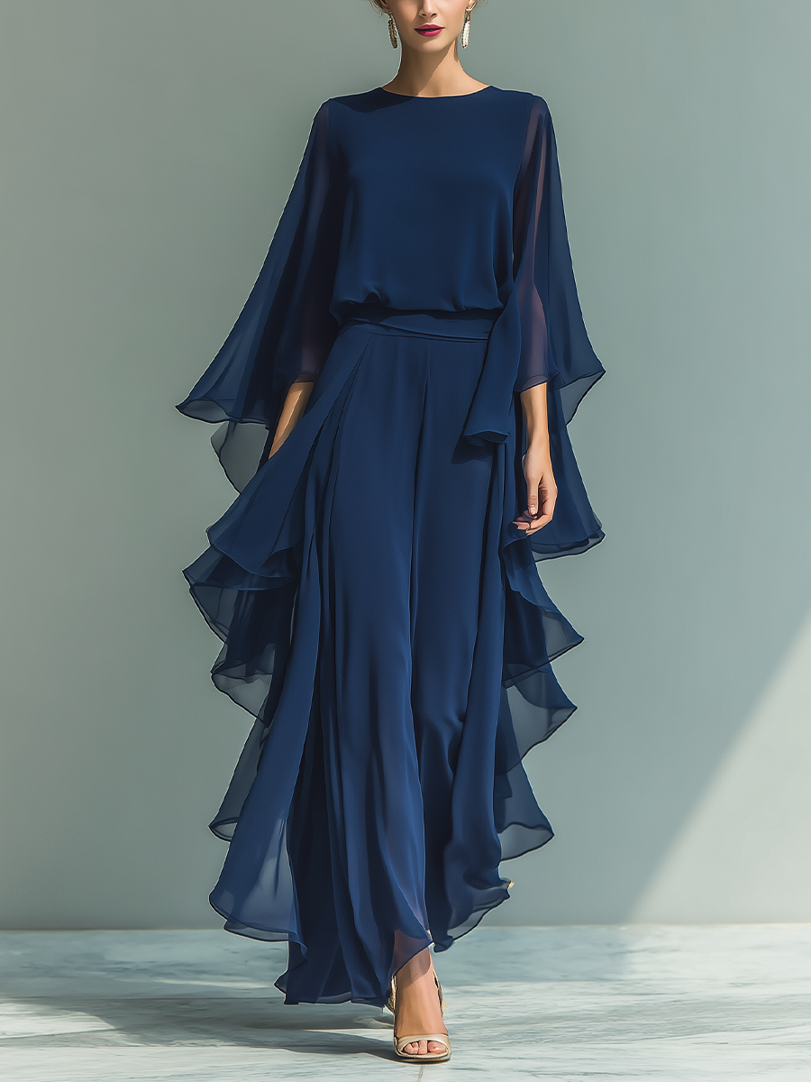 MARINA™ - NAVY CHIFFON BELL-SLEEVE SET
