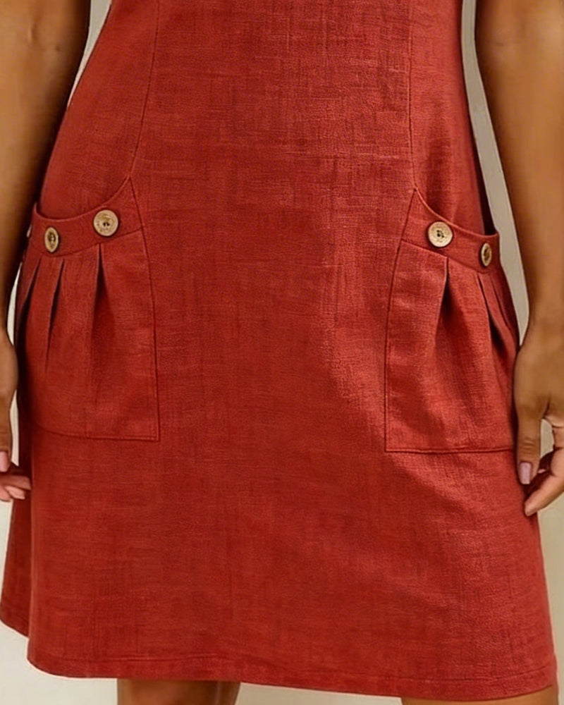 NADIA™ - COTTON LINEN ZIP POCKET DRESS