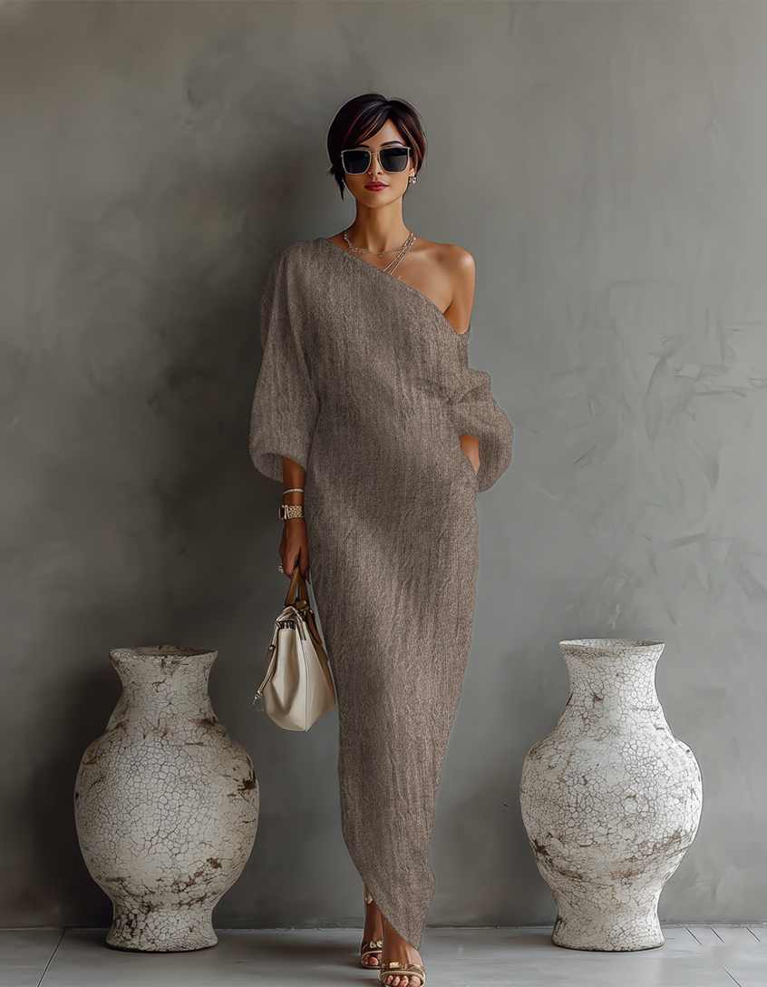 ALBA™ - IVORY LINEN OFF-SHOULDER DRESS