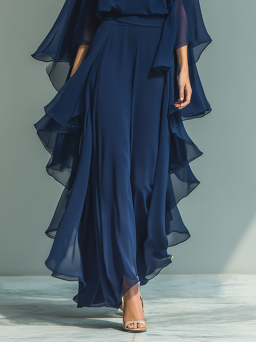 MARINA™ - NAVY CHIFFON BELL-SLEEVE SET