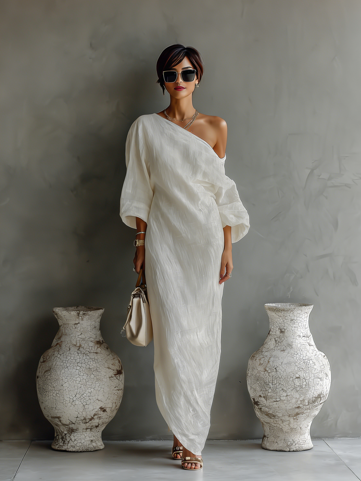 ALBA™ - IVORY LINEN OFF-SHOULDER DRESS