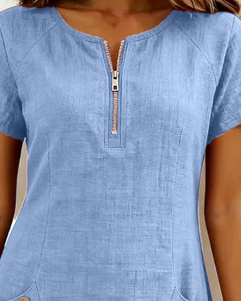 NADIA™ - COTTON LINEN ZIP POCKET DRESS