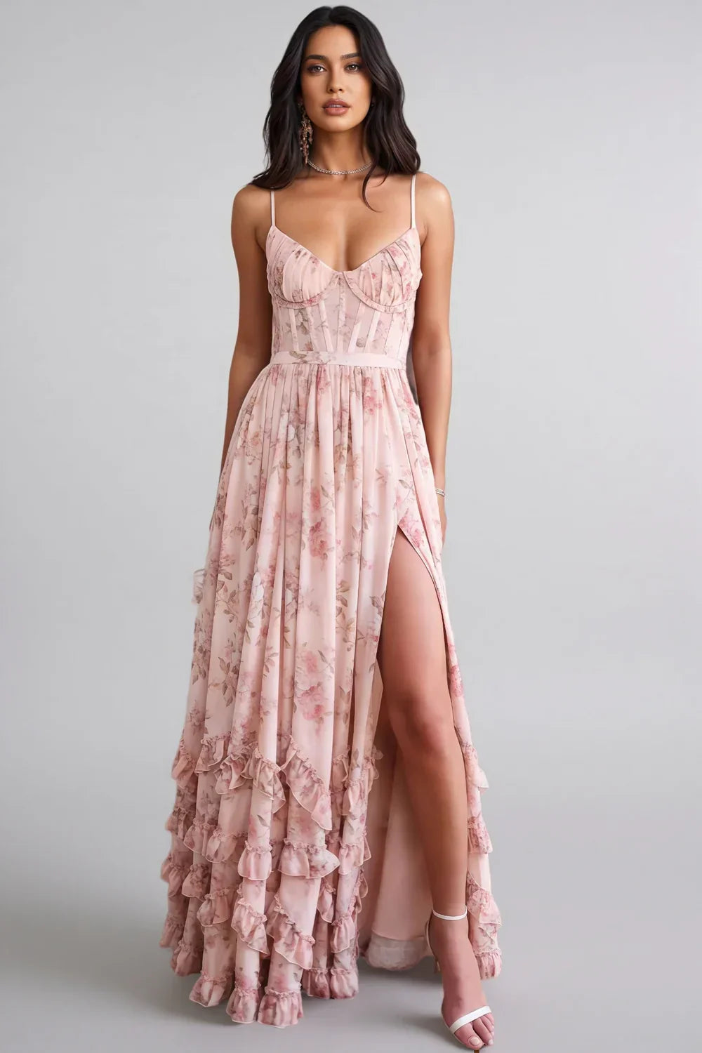 VIOLETTA™ - RUFFLE V-NECK MAXI DRESS