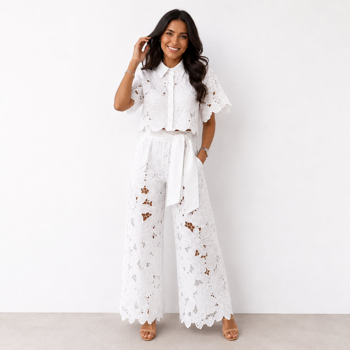 ISABELA™ - LACE EMBROIDERED TWO-PIECE SET