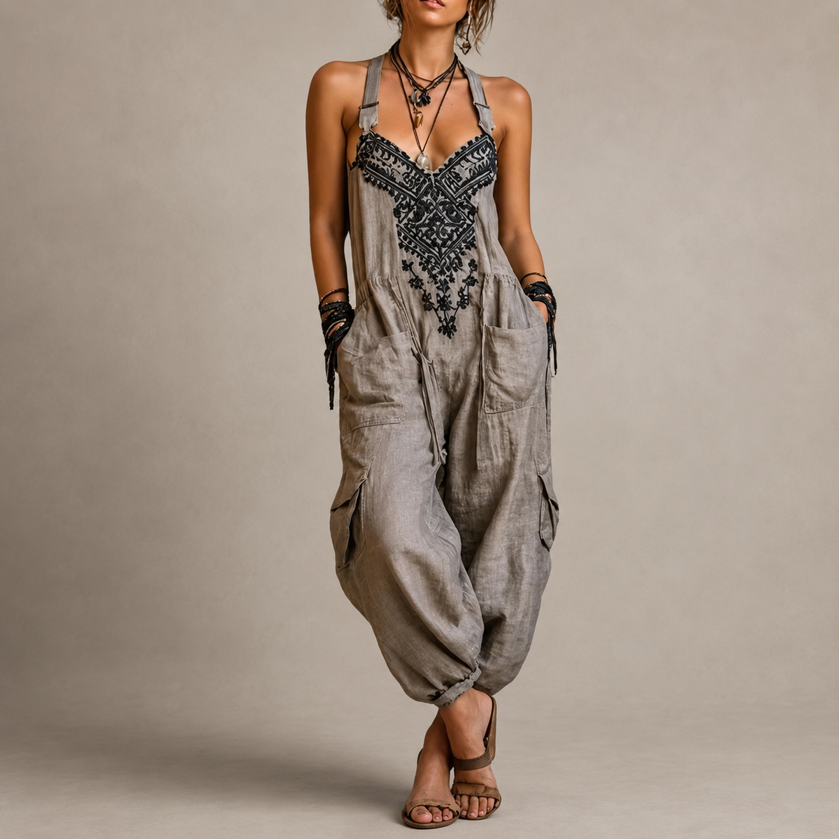ASTRID™ - EMBROIDERED BOHO JUMPSUIT