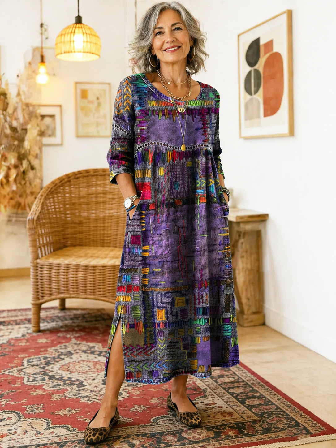MANUELA™ - ETHNIC PATCHWORK DENIM DRESS