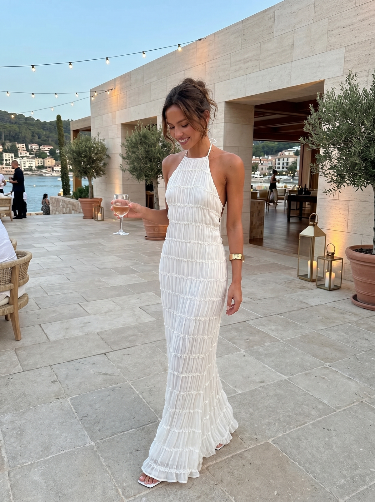 ANGELA™ - TIERED HALTER EVENING DRESS