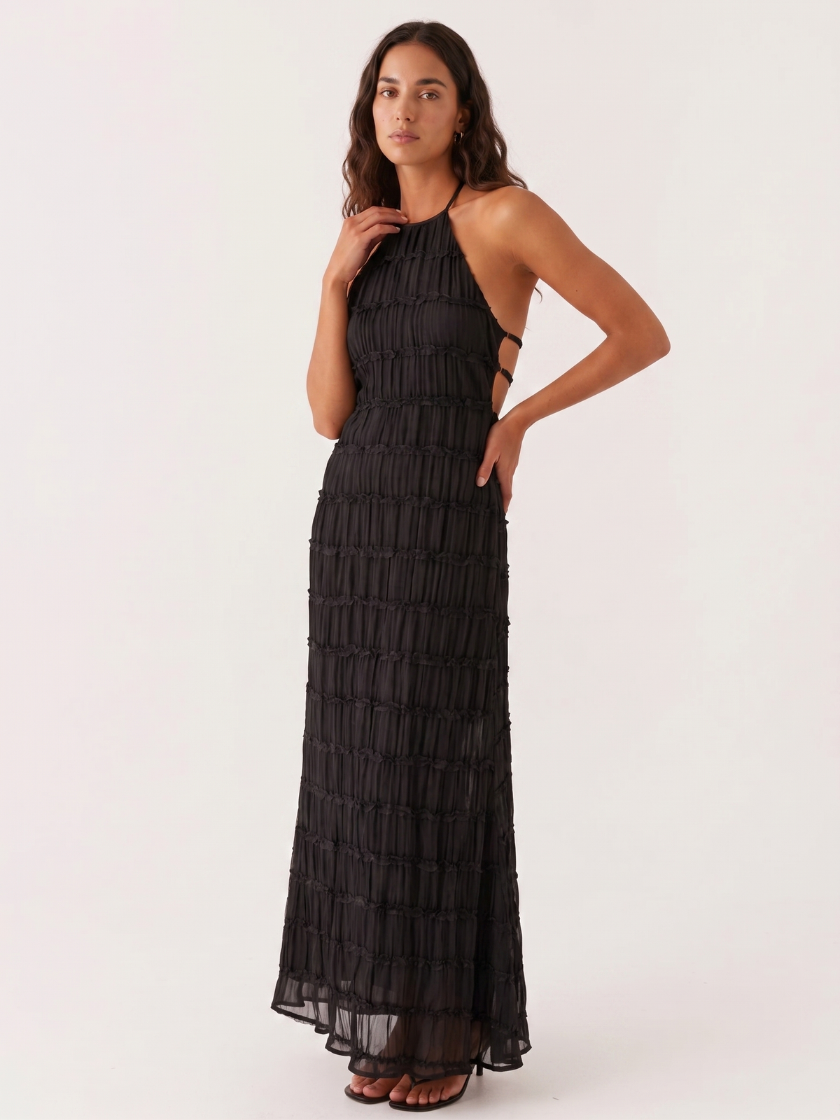 ANGELA™ - TIERED HALTER EVENING DRESS