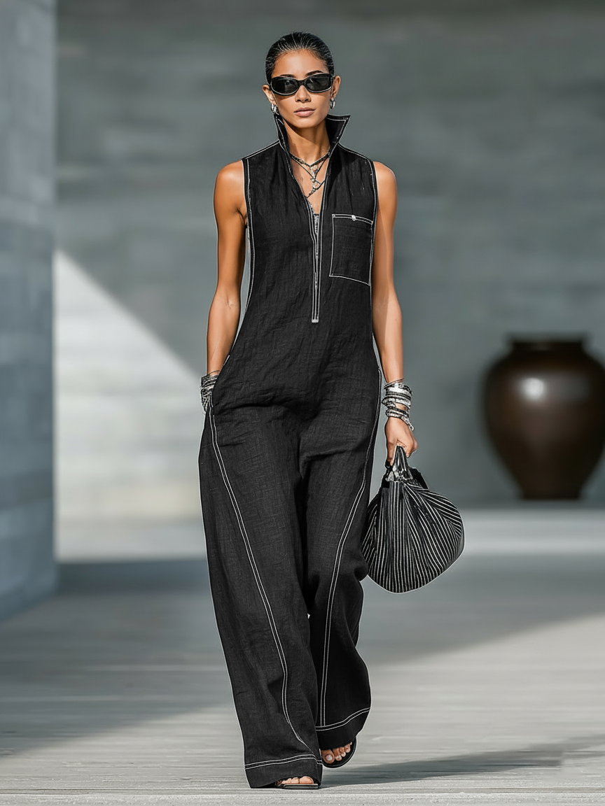 LEONI™ - SLEEVELESS DUNGAREES WITH WHITE TRIM