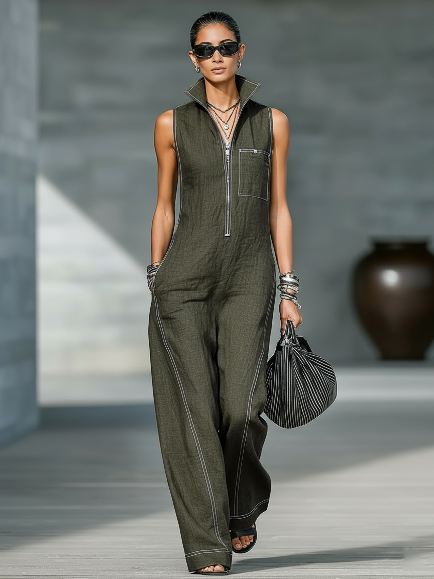 LEONI™ - SLEEVELESS DUNGAREES WITH WHITE TRIM