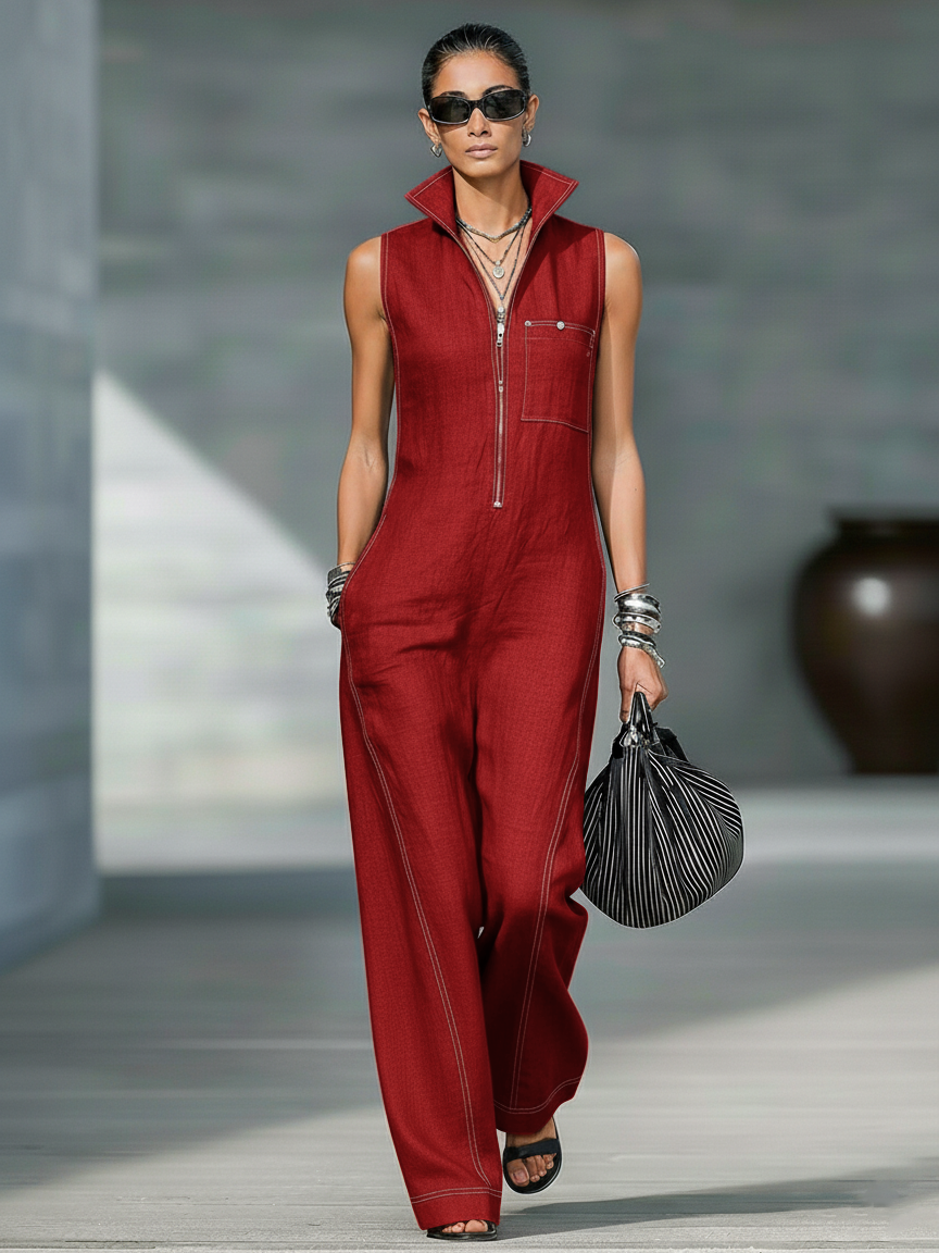 LEONI™ - SLEEVELESS DUNGAREES WITH WHITE TRIM