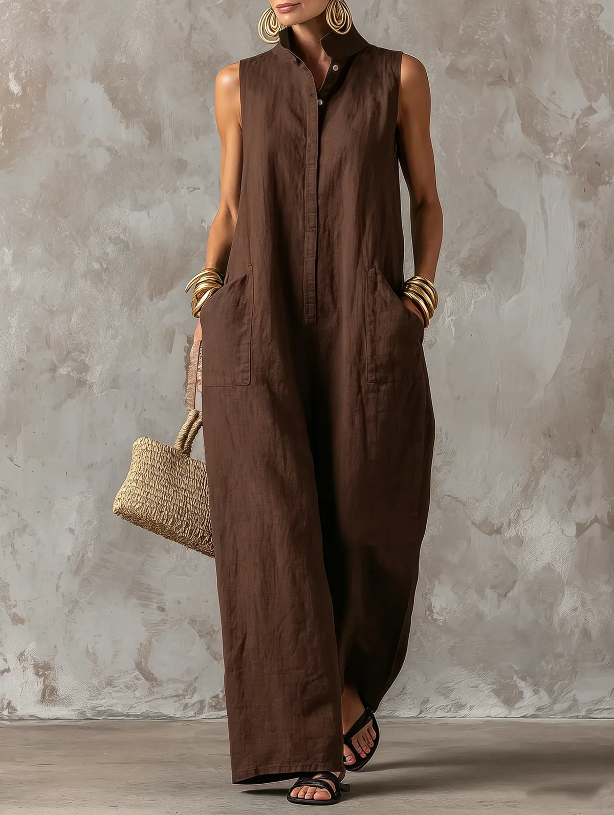 ROSALIND™ - STAND-COLLAR BUTTON JUMPSUIT