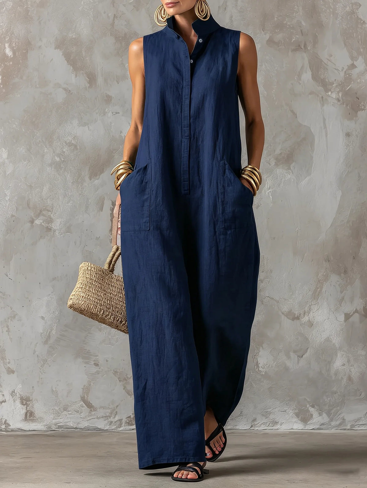 ROSALIND™ - STAND-COLLAR BUTTON JUMPSUIT