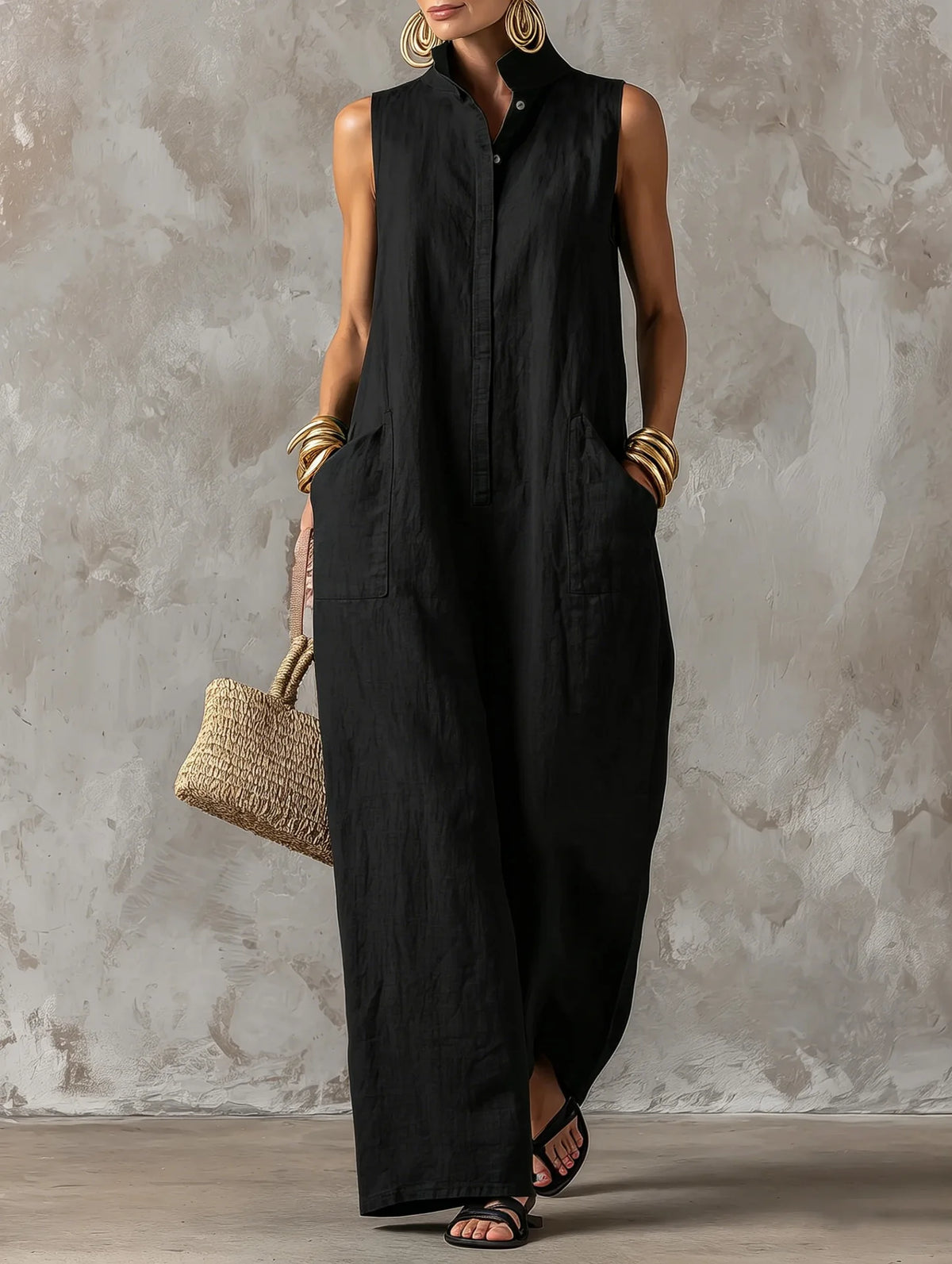 ROSALIND™ - STAND-COLLAR BUTTON JUMPSUIT