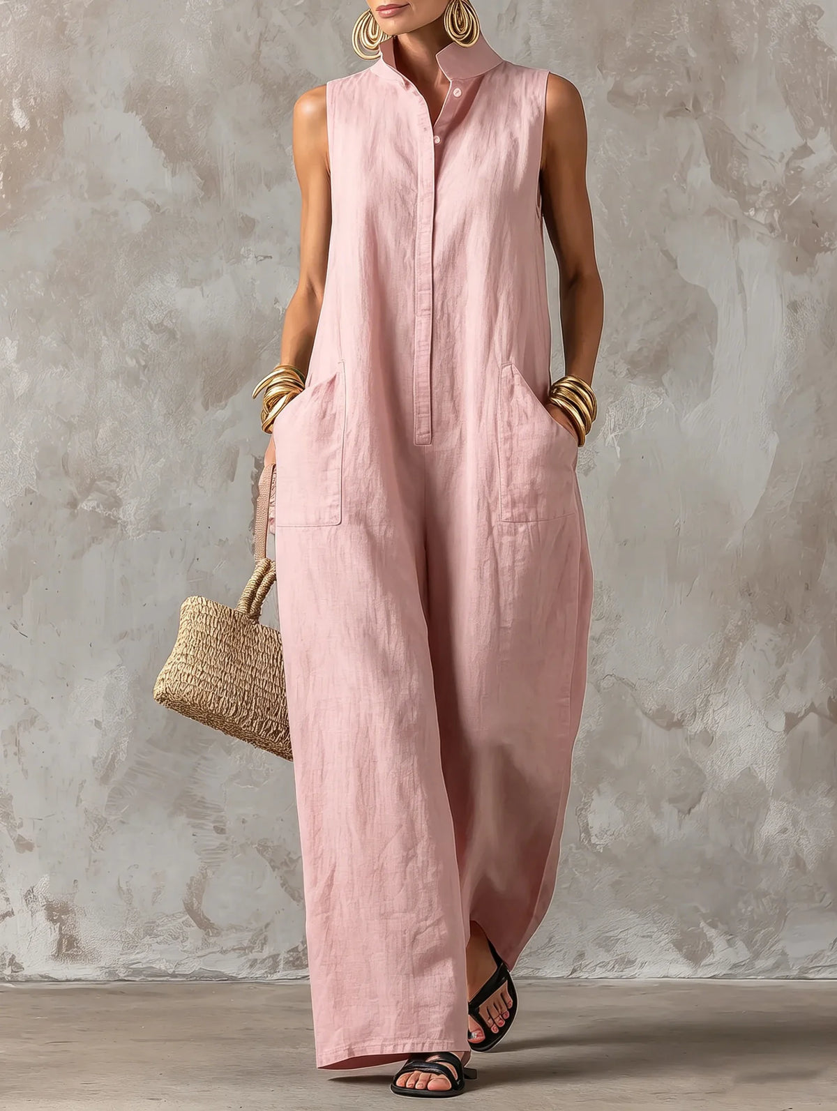 ROSALIND™ - STAND-COLLAR BUTTON JUMPSUIT