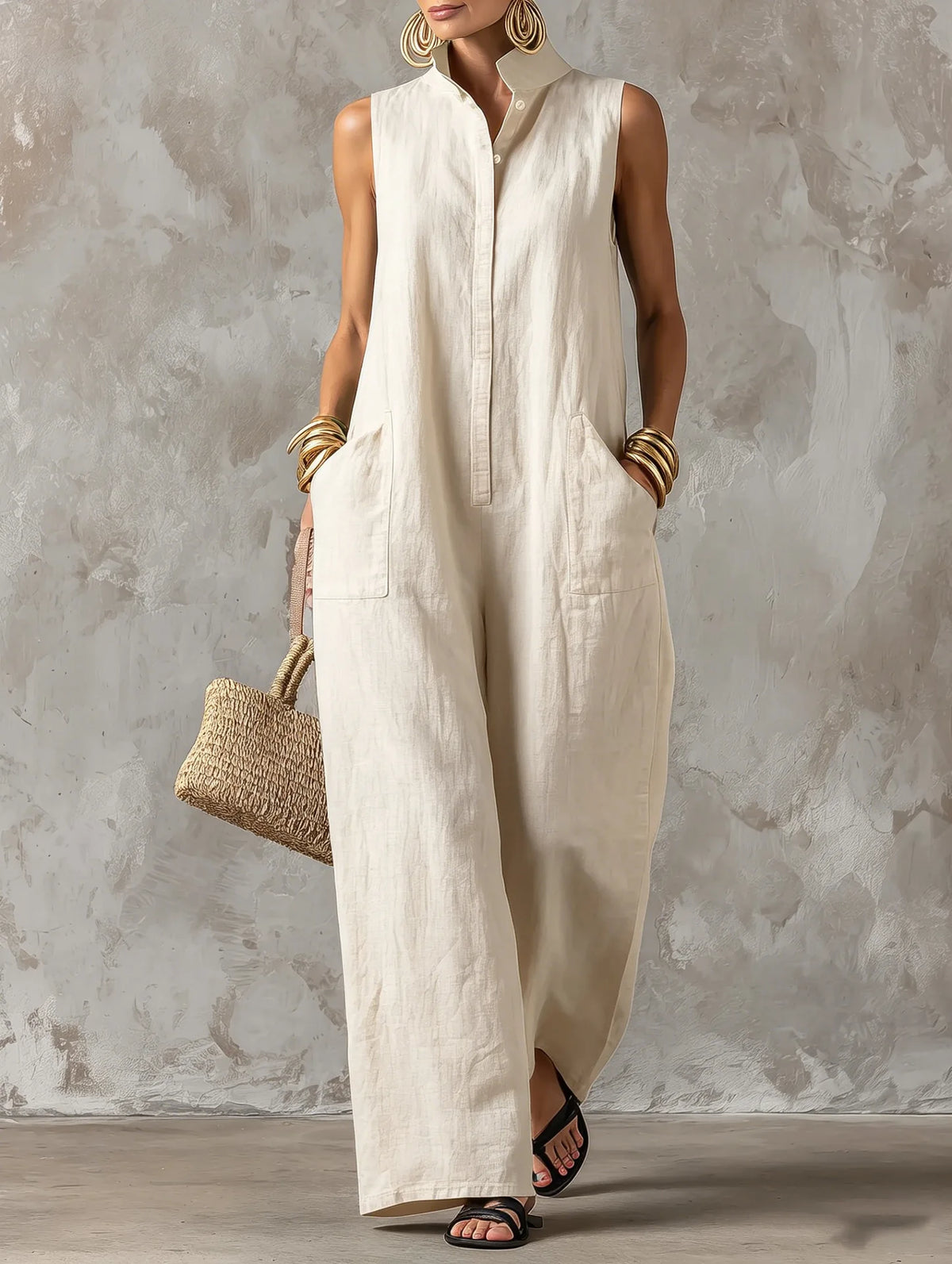 ROSALIND™ - STAND-COLLAR BUTTON JUMPSUIT