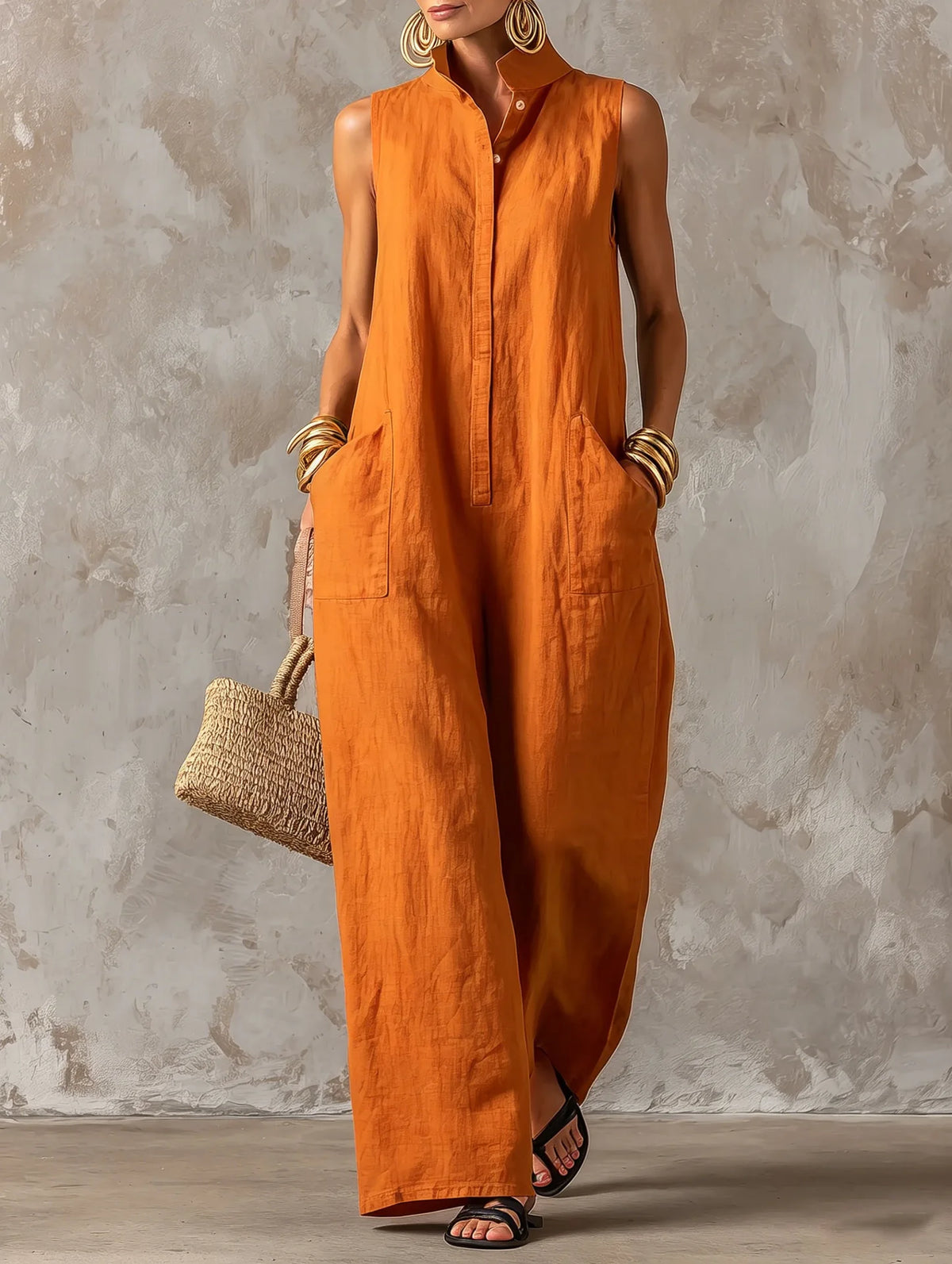 ROSALIND™ - STAND-COLLAR BUTTON JUMPSUIT