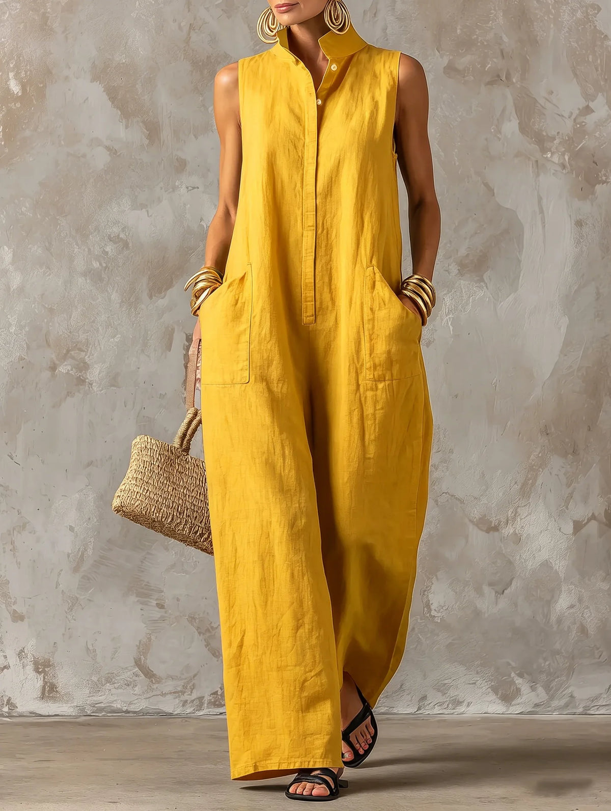 ROSALIND™ - STAND-COLLAR BUTTON JUMPSUIT
