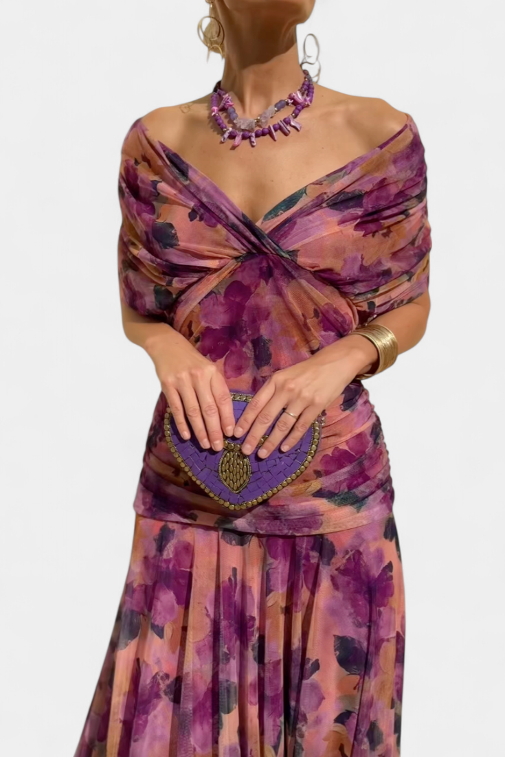 FLORENDRA™ - LONG FLORAL V-NECK DRESS