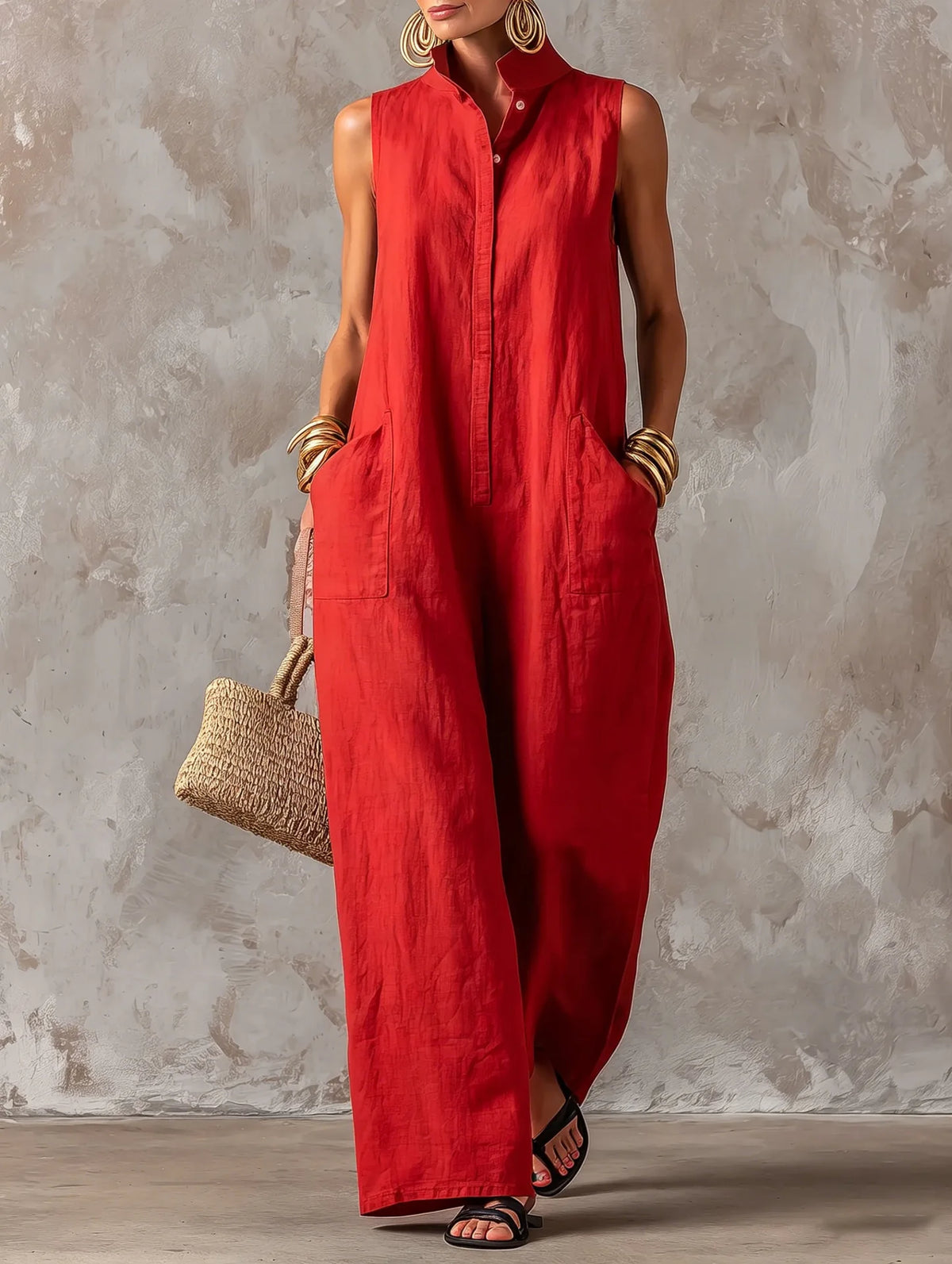 ROSALIND™ - STAND-COLLAR BUTTON JUMPSUIT