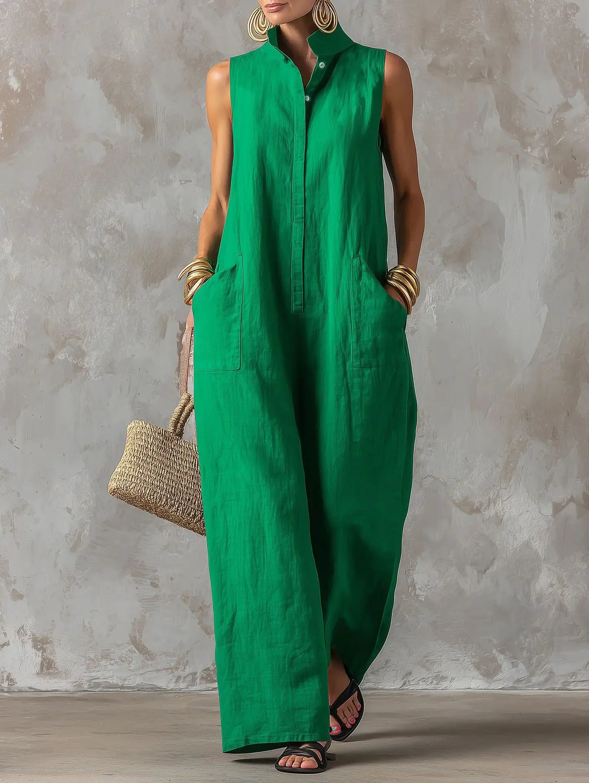 ROSALIND™ - STAND-COLLAR BUTTON JUMPSUIT