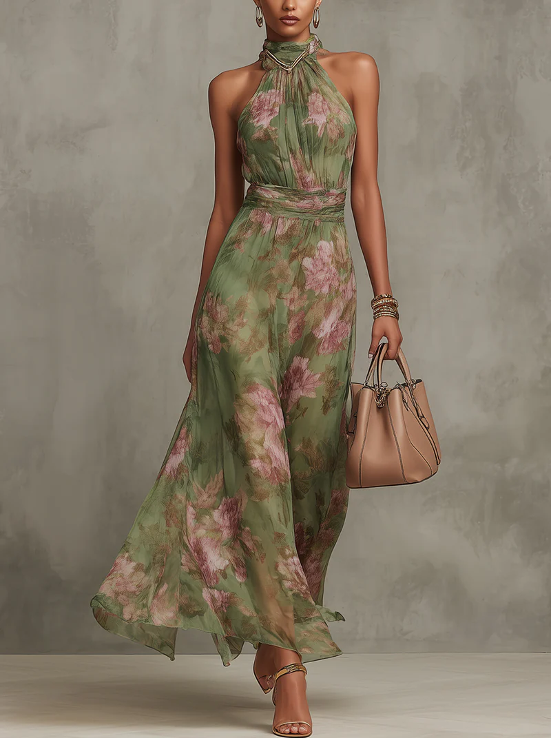 LIVIA™ - FLORAL HALTER MAXI DRESS