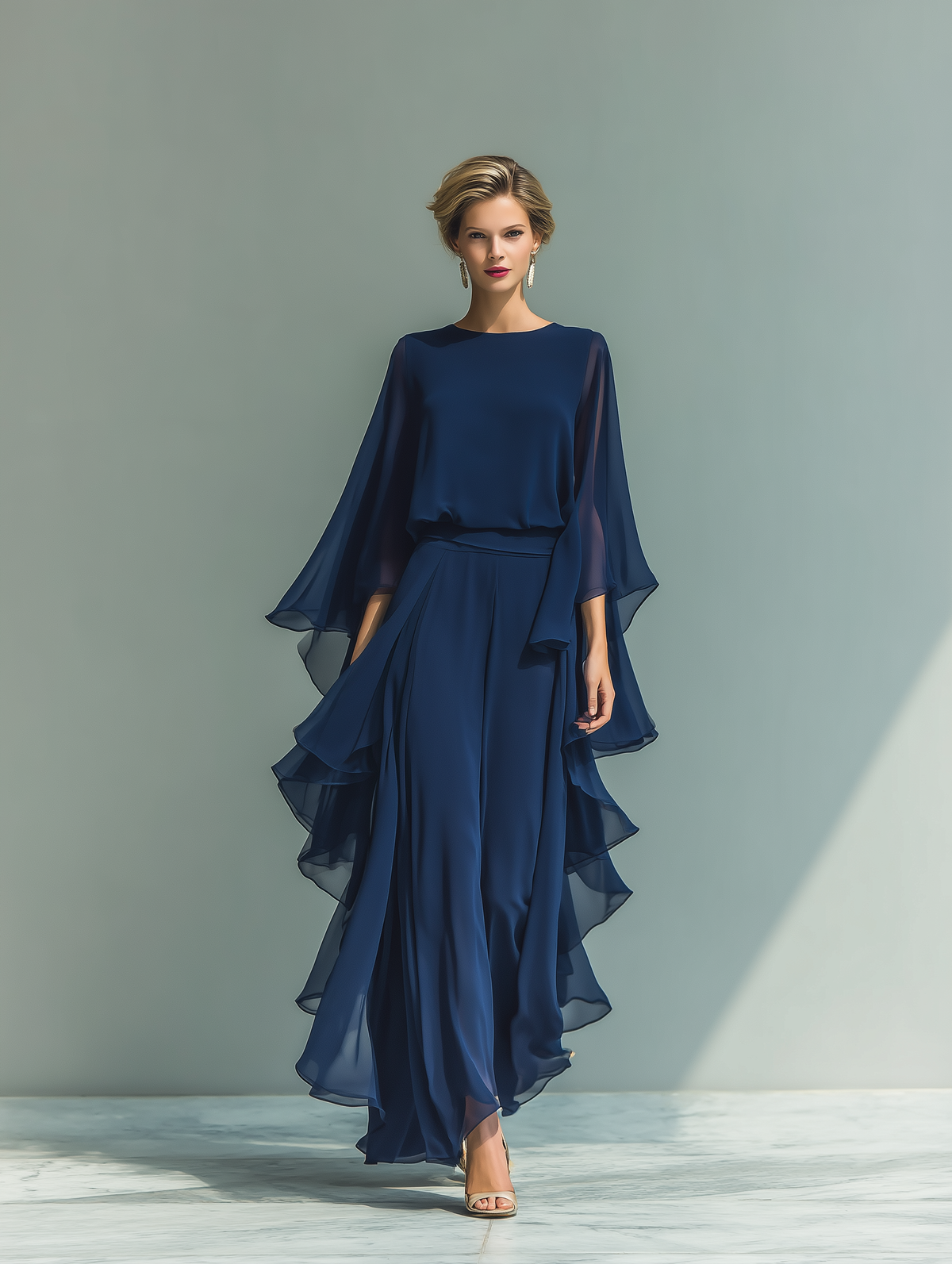 MARINA™ - NAVY CHIFFON BELL-SLEEVE SET