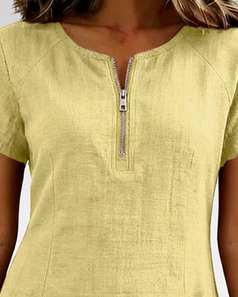 NADIA™ - COTTON LINEN ZIP POCKET DRESS