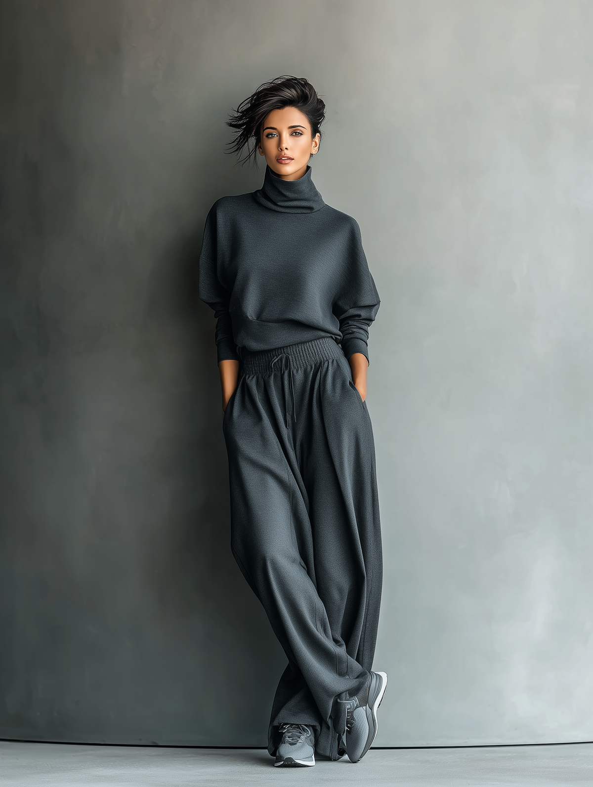 STELLA™ - CHARCOAL KNIT WIDE-LEG ENSEMBLE