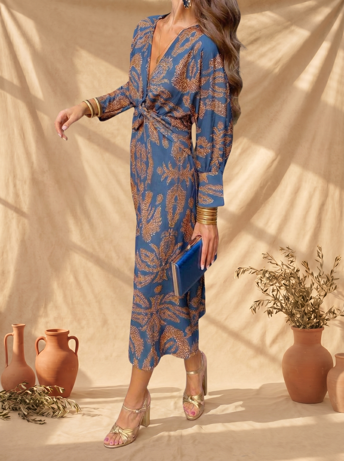CELESTINE™ - FLORAL LONG-SLEEVE MIDI DRESS