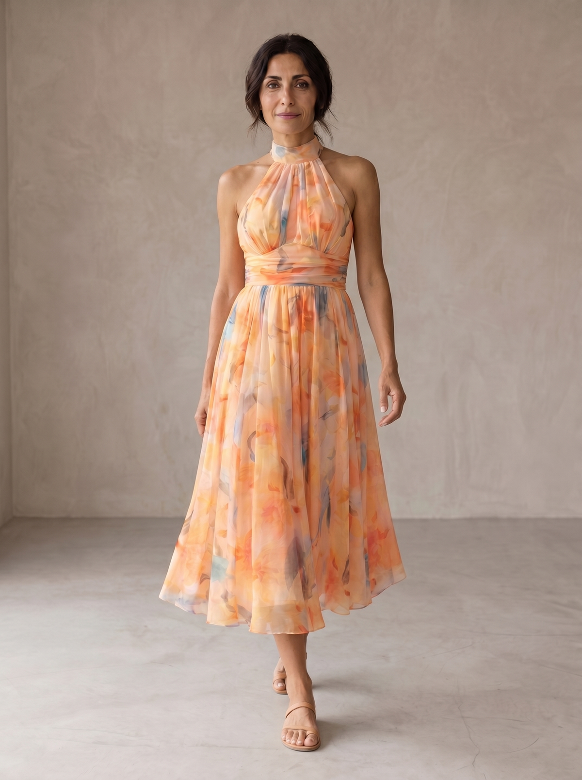 AURORA™ - WATERCOLOUR HALTER MAXI DRESS
