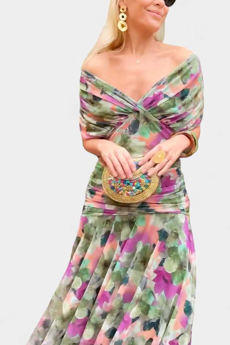 FLORENDRA™ - LONG FLORAL V-NECK DRESS