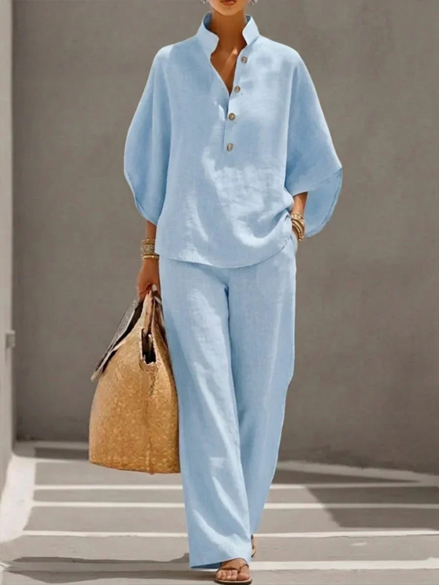 Maribel™ – Linen Batwing Wide-Leg Set