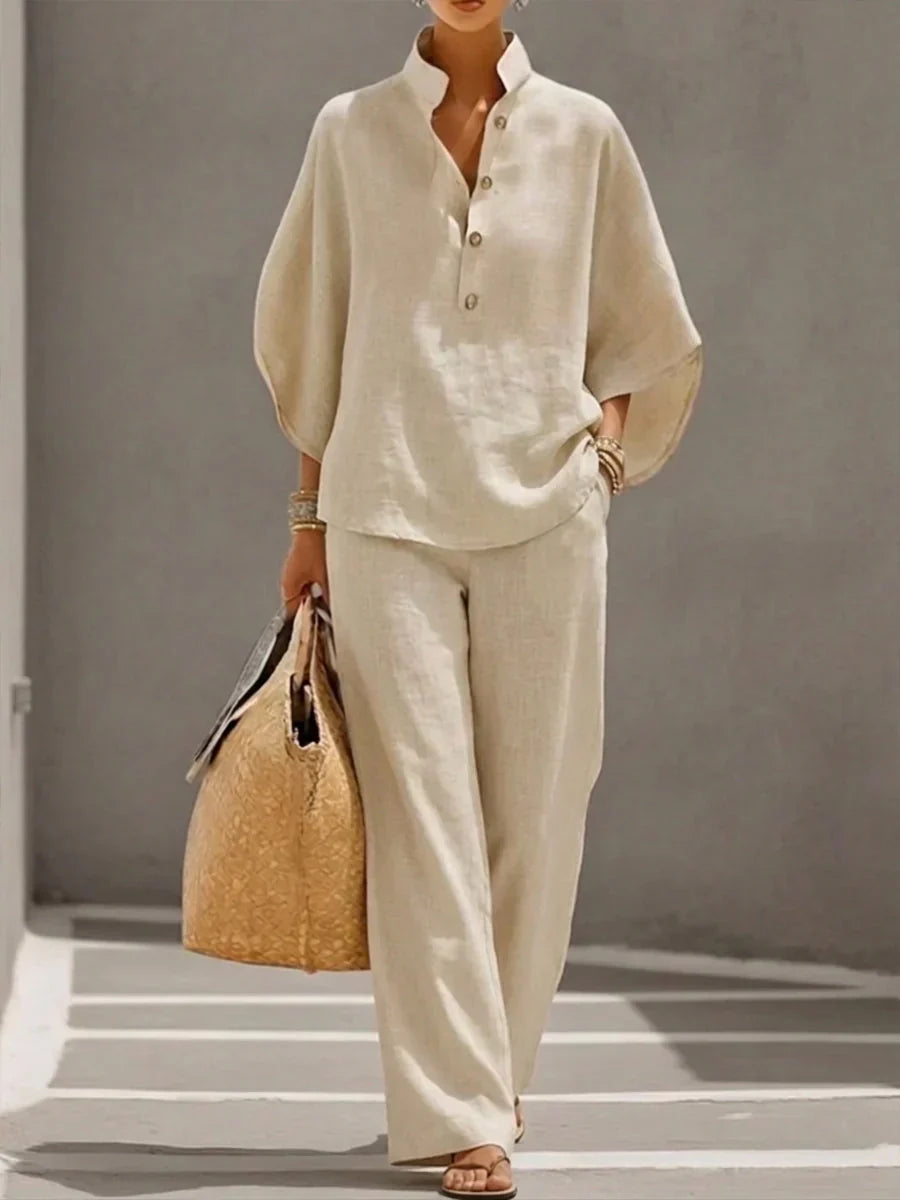Maribel™ – Linen Batwing Wide-Leg Set