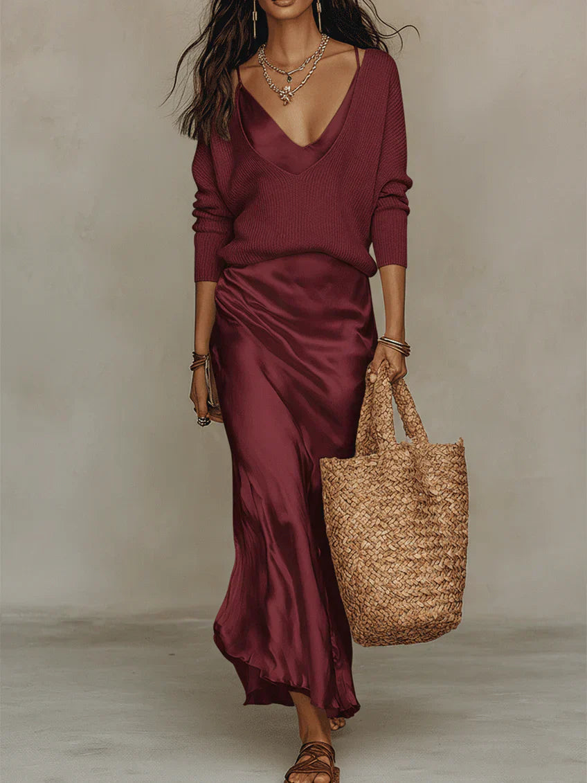 ELENA™ - SATIN MIDI DRESS & KNIT SET