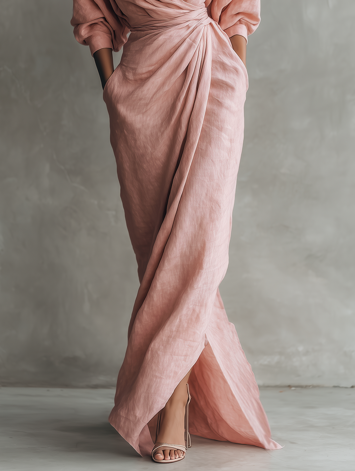 SOFIA™ - PINK V-NECK LINEN MAXI DRESS
