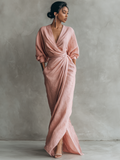 Antaradus - Lyla Linen V-Neck Maxi Dress