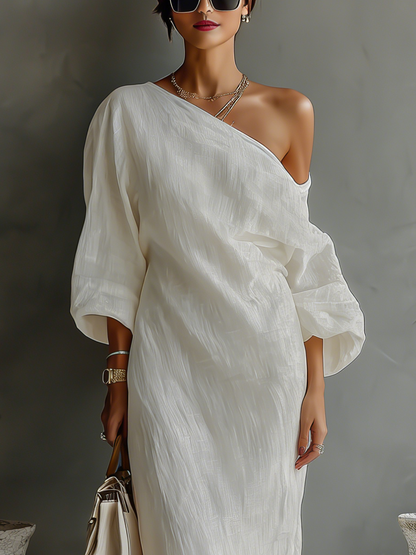 Alba – Ivory Linen Off-Shoulder Dress
