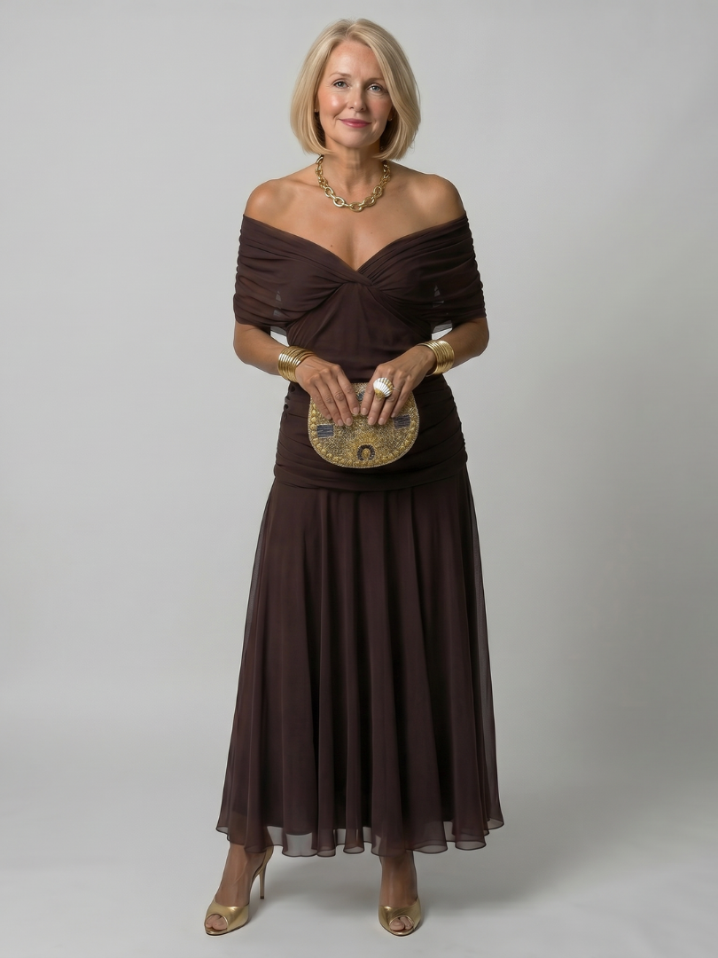 CALEN™ - OFF-SHOULDER FLOW MIDI DRESS